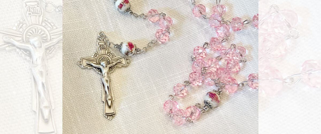 Pink Crystal Sterling Silver Miraculous Medal Rosary