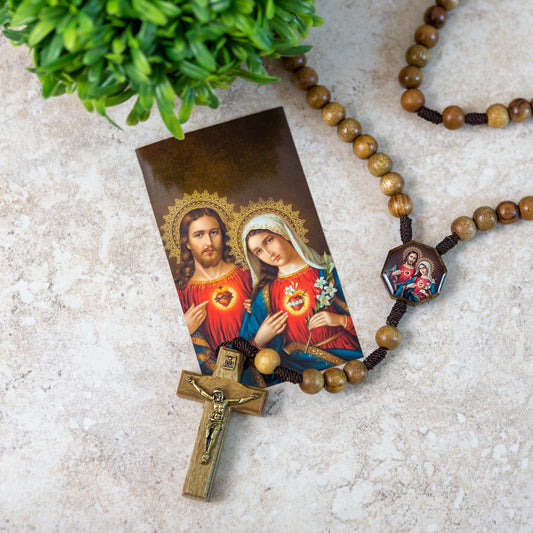 Wooden Two Hearts Rosary