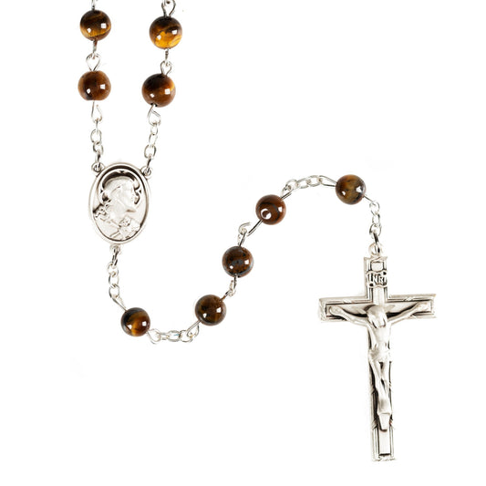 Sacred Heart Sterling Tiger Eye Rosary