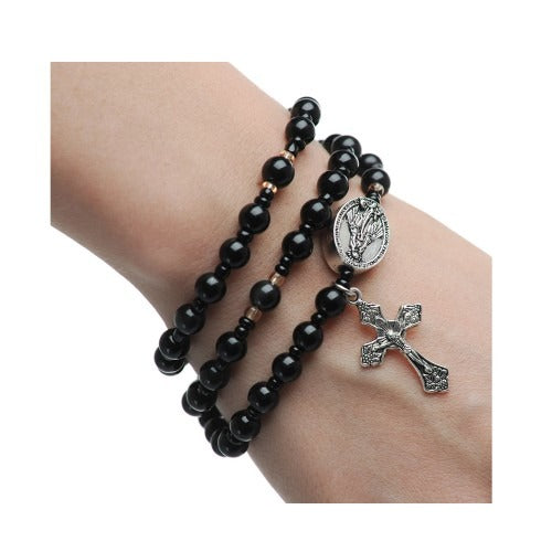 Black Agate Style Rosary Wrap Bracelet