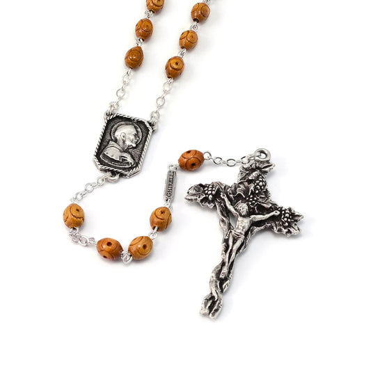 St. Francis & St. Clare Antique Wood & Silver Rosary