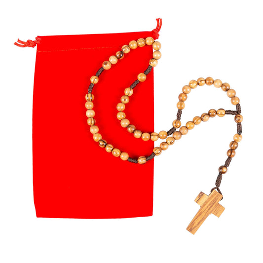 Holy Land Olive Wood Cord Rosary in Velvet Bag