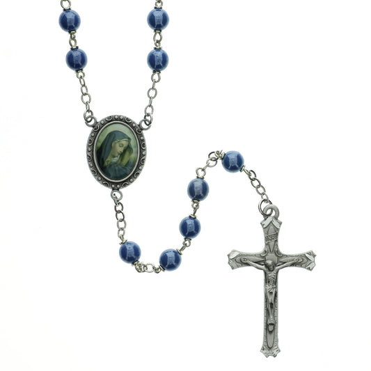 Teal Our Lady of Sorrows Image Rosary - 7mm