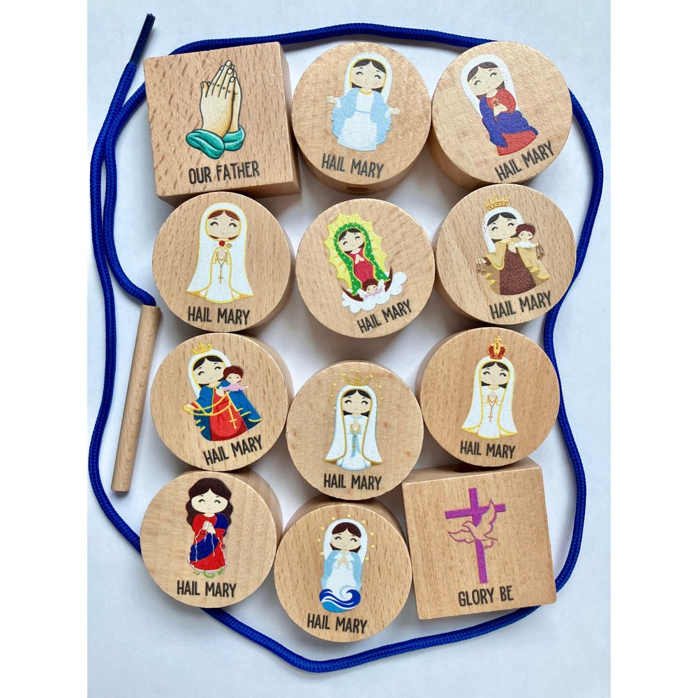 Children’s Wooden Rosary Bead Stringing Activity Kit