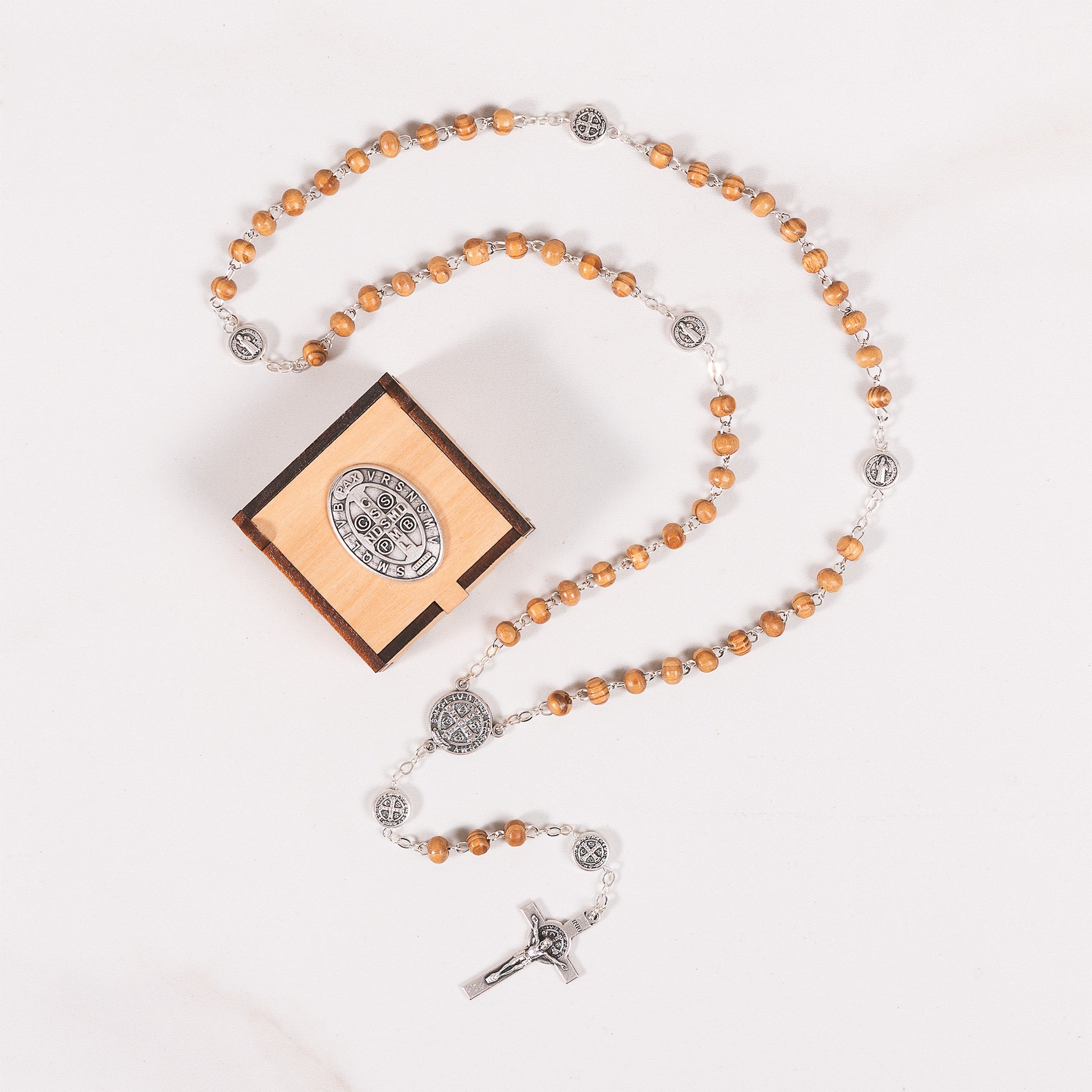 Italian Wood Rosary & Miraculous Medal Rosary Box