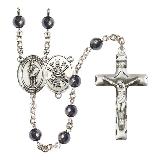 Silver Plated St. Florian Hematite Rosary