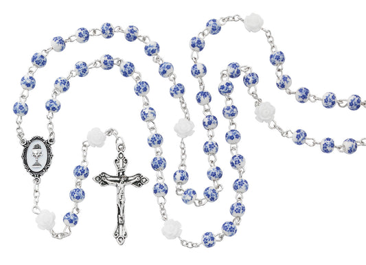 White & Blue Rose Ceramic First Communion Rosary