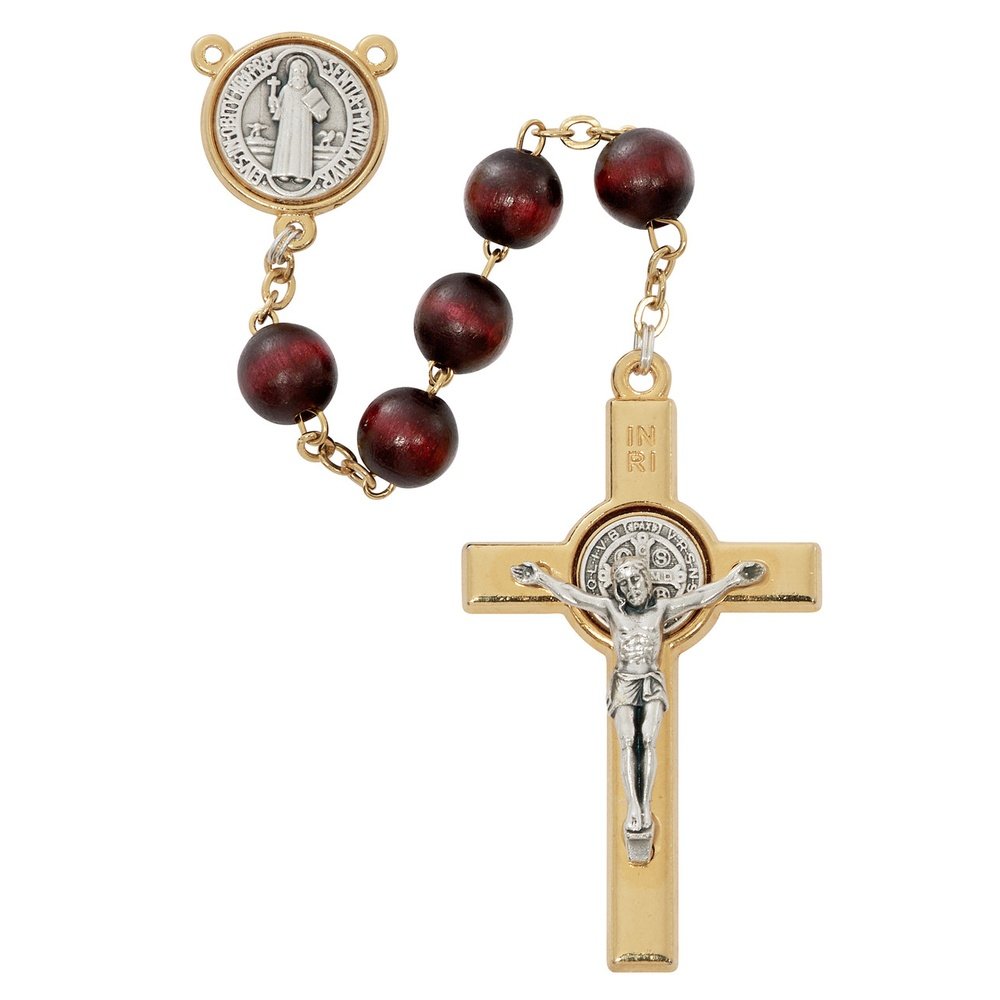 Two Tone Mahogany Wood St. Benedict Rosary