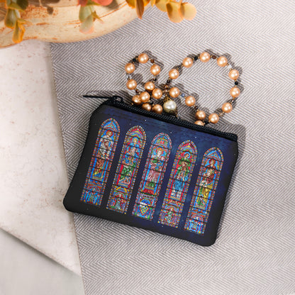 Personalized Chartres Cathedral Stained Glass Rosary Pouch