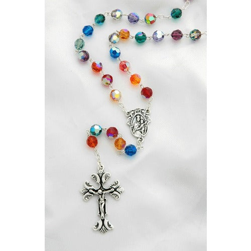 Sterling Silver Swarovski Crystal Jewel-Tone Rosary
