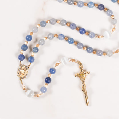 Blue Aventurine & White Cats Eye Mary Mother of God Rosary
