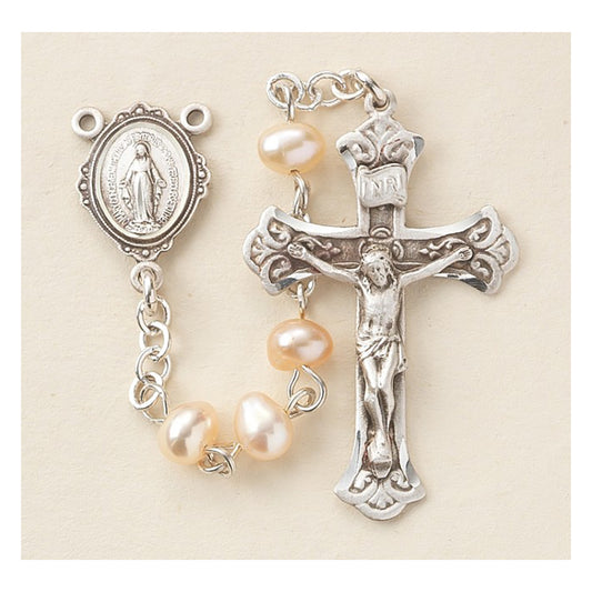 Blush Freshwater Pearl Miraculous Medal Rosary