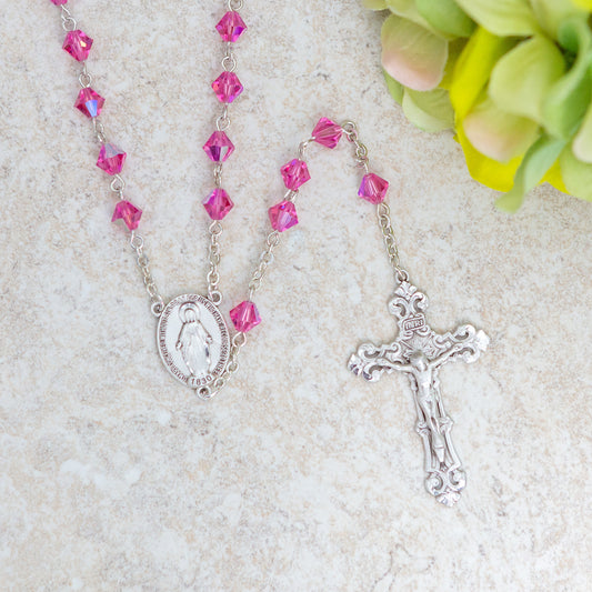 Swarovski Pink Crystal Rondelle and Sterling Rosary