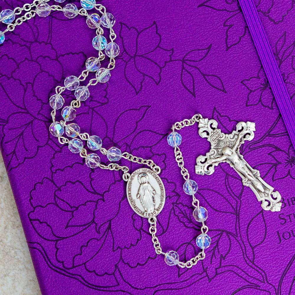 Swarovski Aurora Borealis Clear Sterling Rosary