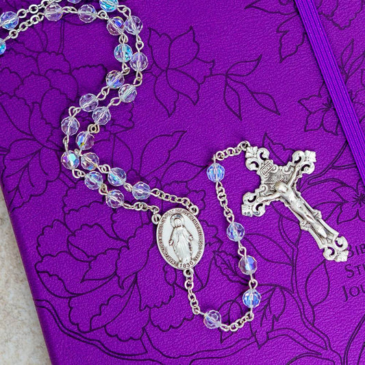 Swarovski Aurora Borealis Clear Sterling Rosary