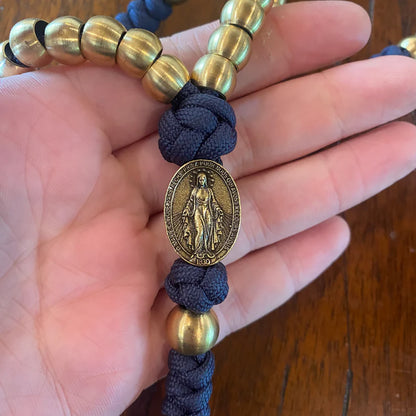 Deluxe Navy Paracord & Brass Miraculous Medal Rosary