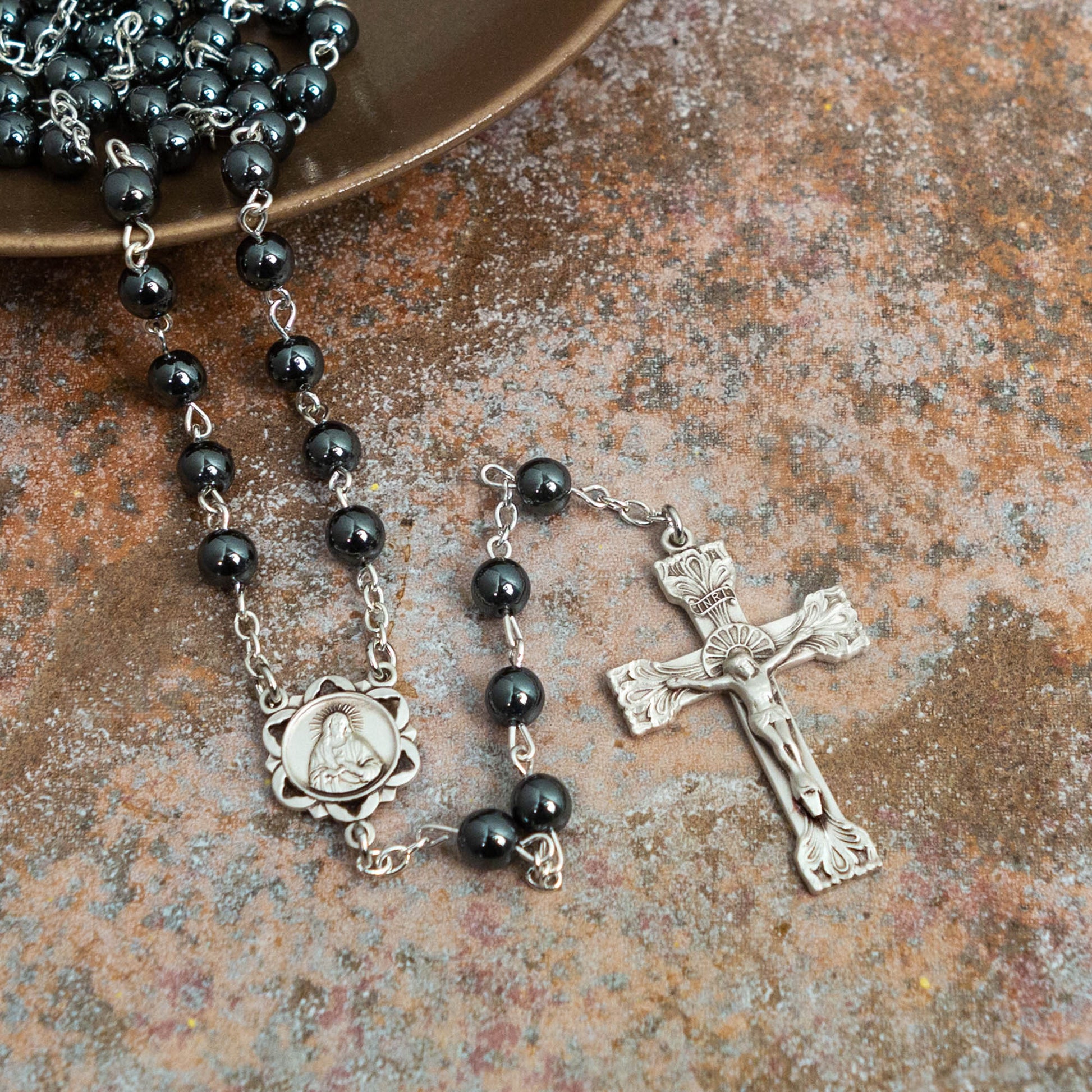 Sterling Silver Hematite Bead Rosary