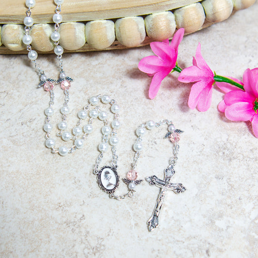 First Communion Angel Pearl Rosary