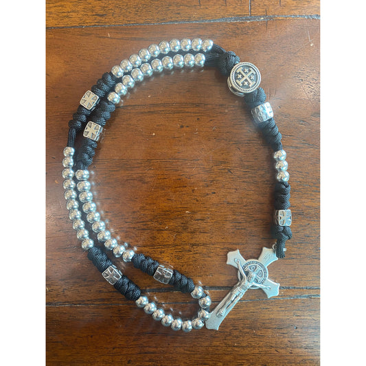 Stainless Steel Jerusalem Cross & St. Benedict Rosary
