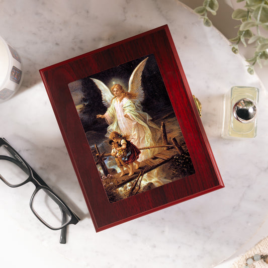 Guardian Angel Cherry Rosary Keepsake Box