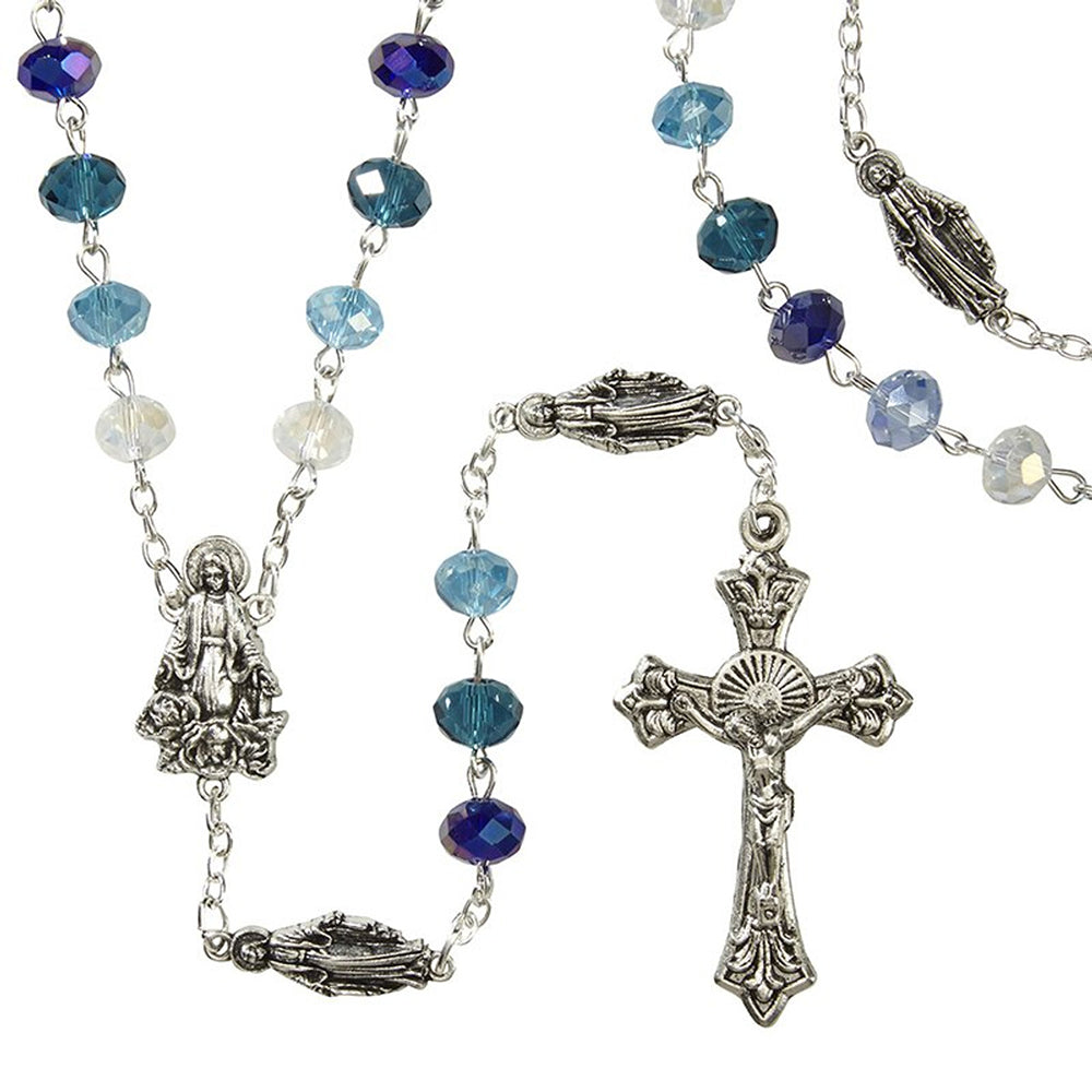 Our Lady of Grace Blue Ombre Crystal Rosary