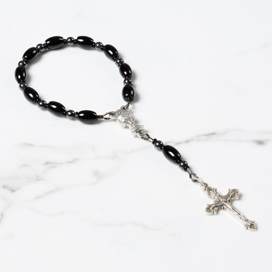 First Communion Black Decade Rosary with Prayer Card
