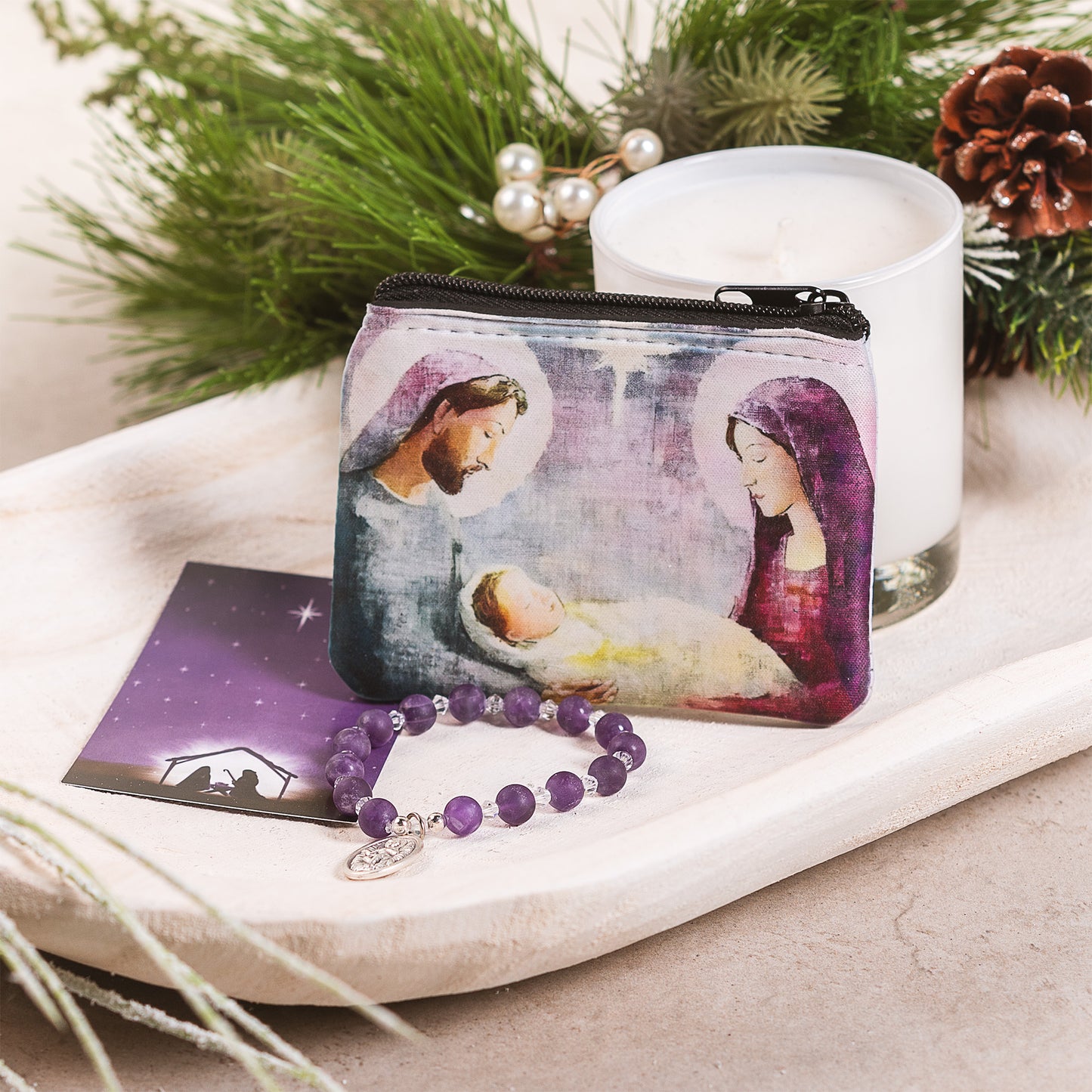 St. Andrew Christmas Novena Bracelet & Rosary Pouch Set