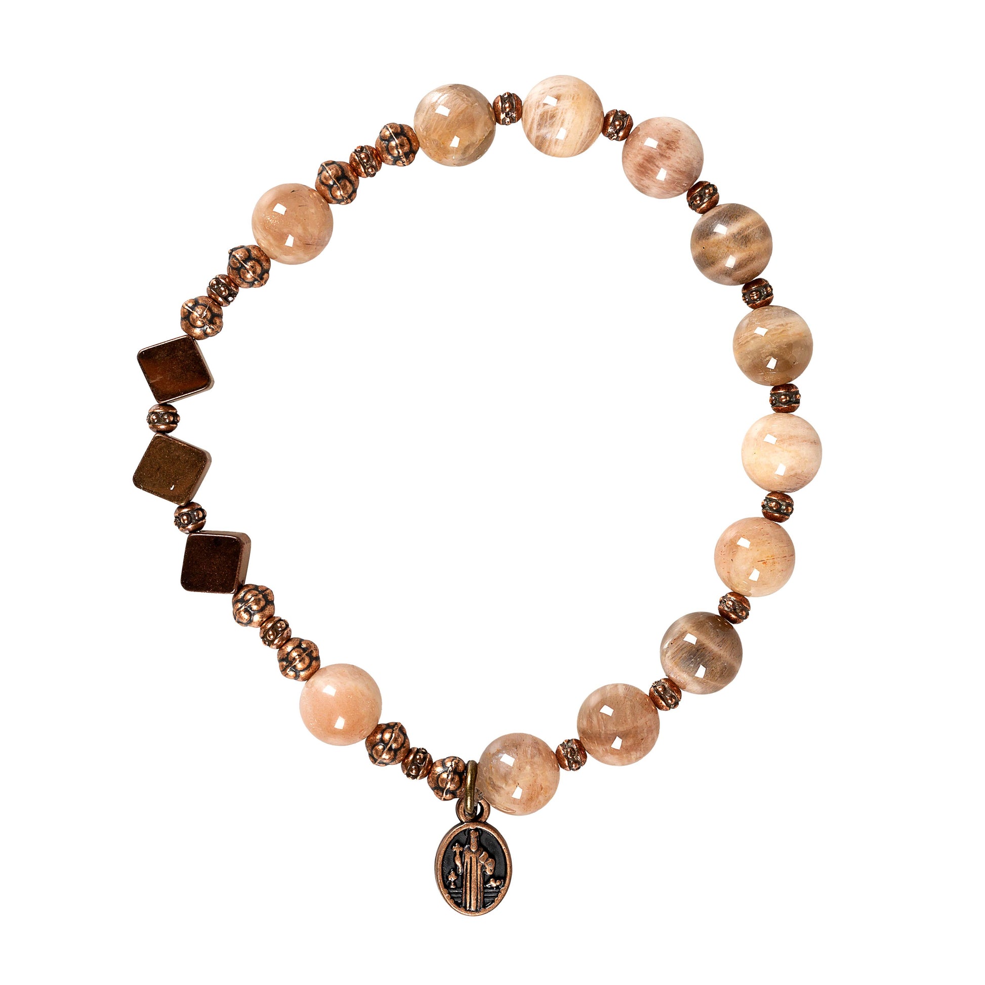 Moonstone & Copper St. Benedict Rosary Bracelet