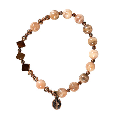 Moonstone & Copper St. Benedict Rosary Bracelet