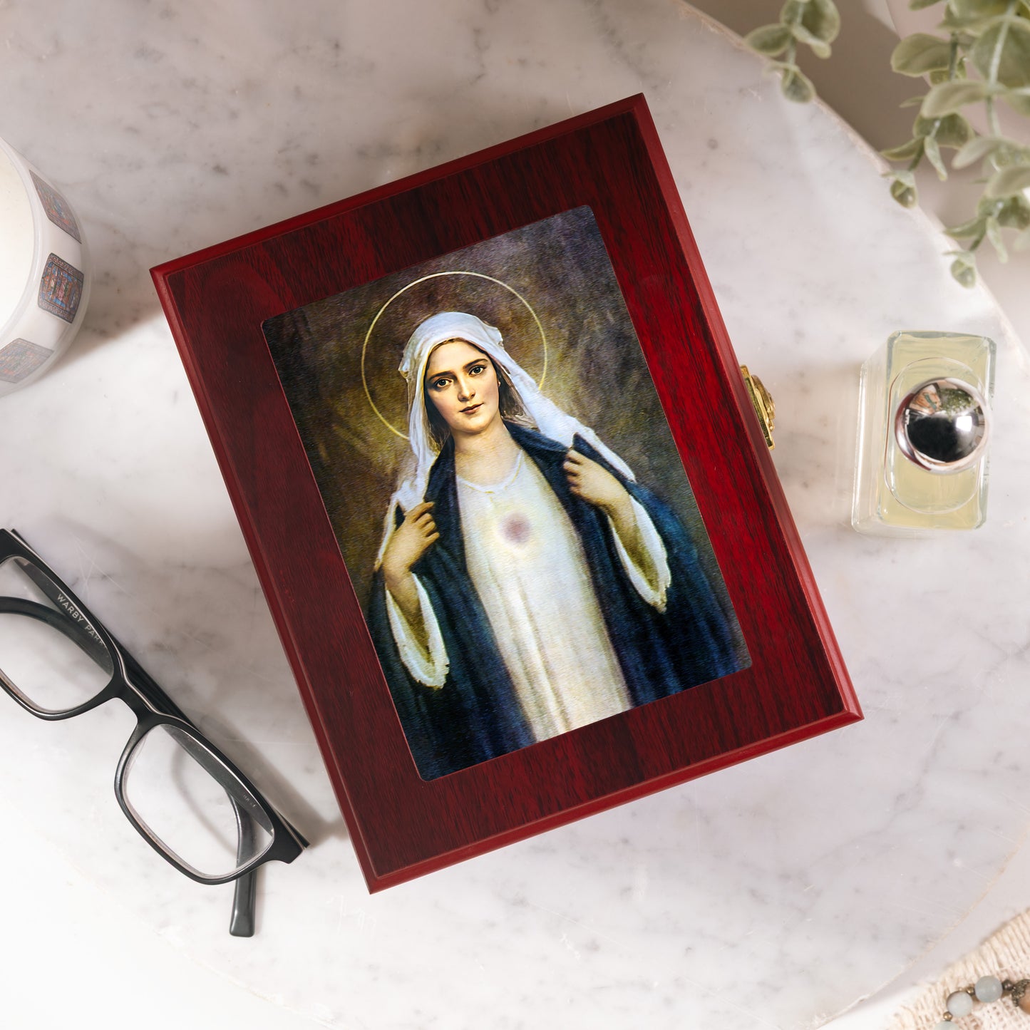 Chambers Immaculate Heart of Mary Cherry Rosary Keepsake Box