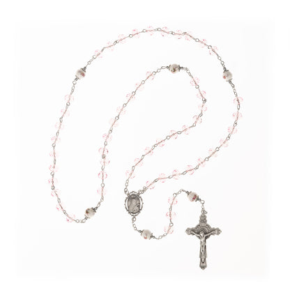 St Therese Pink Crystal & Ceramic Rosary