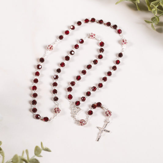 Italian Sterling Red Crystal Bead Rosary