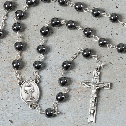 Pewter and Hematite First Communion Rosary