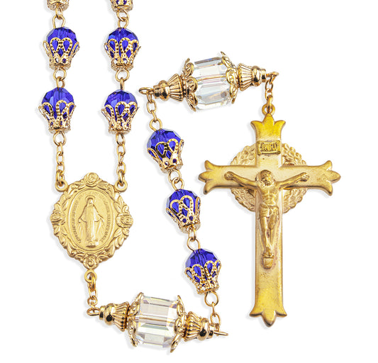 Queenship of Mary Blue Crystal Rosary