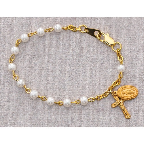 Pearlized Baby Bracelet with Gold Over Sterling Medals