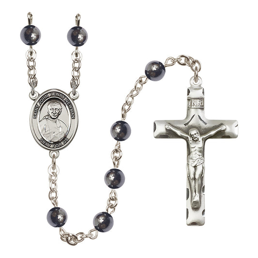 Silver Plated St. John Henry Newman Hematite Rosary