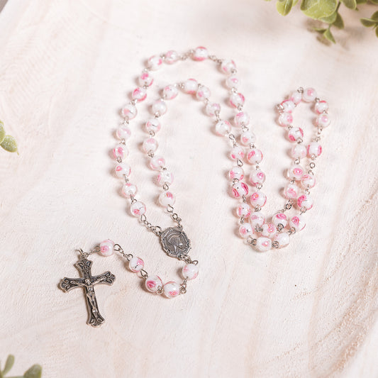 Italian Glass Rose Bead Rosary