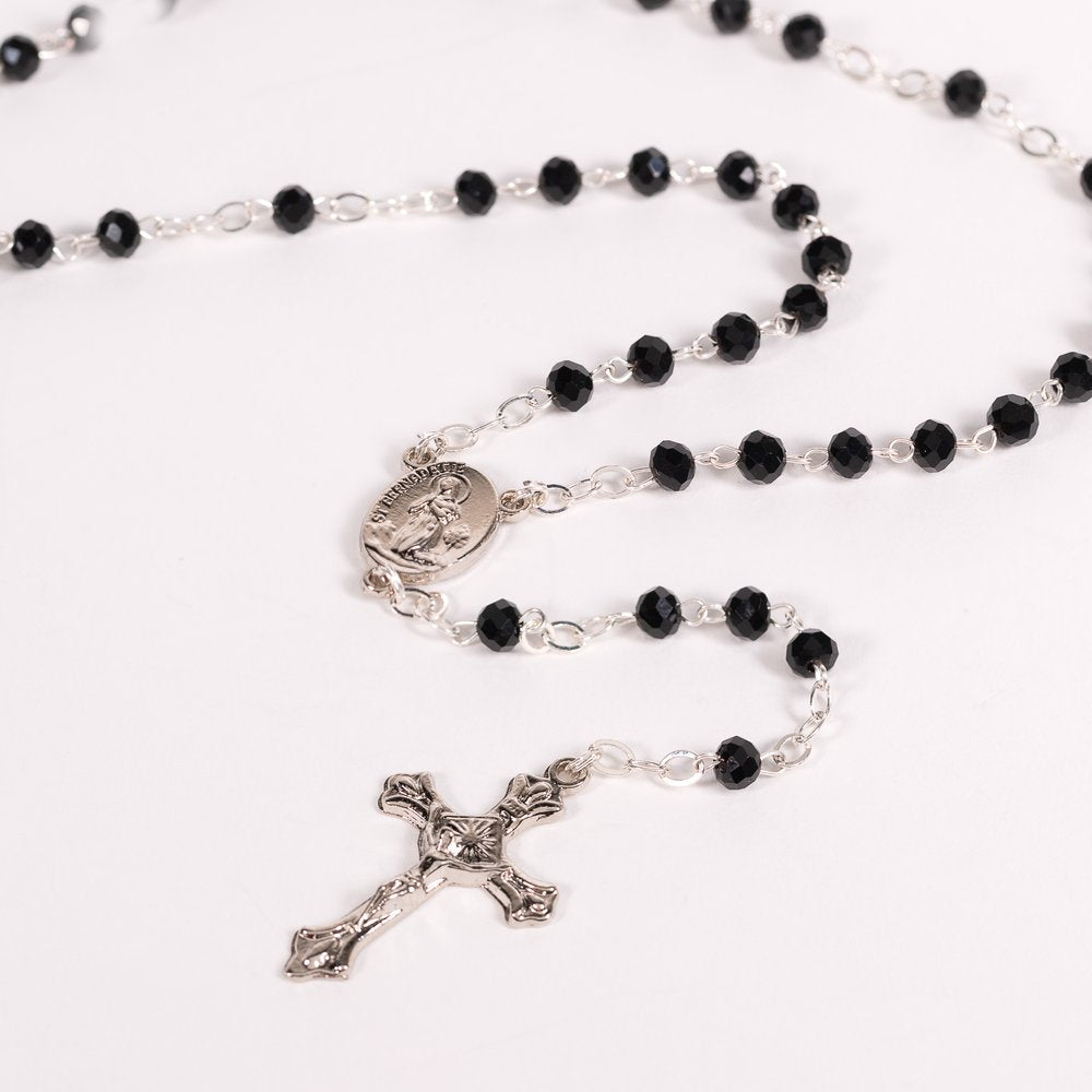 Black Crystal St. Bernadette & Our Lady of Lourdes Rosaries - 12 Pack