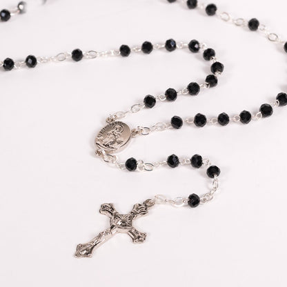 Black Crystal St. Bernadette & Our Lady of Lourdes Rosaries - 12 Pack
