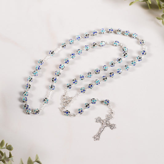 Italian Sterling Blue Pavé Bead Rosary