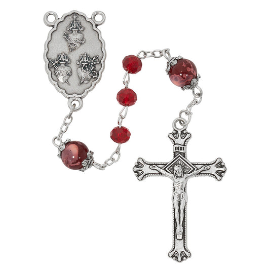 Ruby Red Three Hearts Rosary