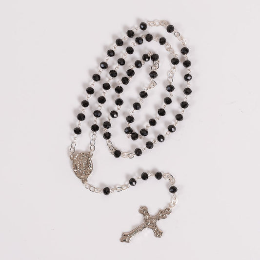 Black Crystal St. Bernadette & Our Lady of Lourdes Rosaries - 12 Pack