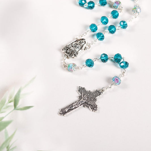Blue Floral Our Lady of Guadalupe Chaplet