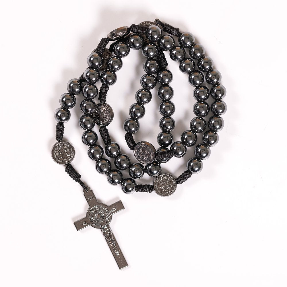 Hematite Corded St. Benedict Rosary