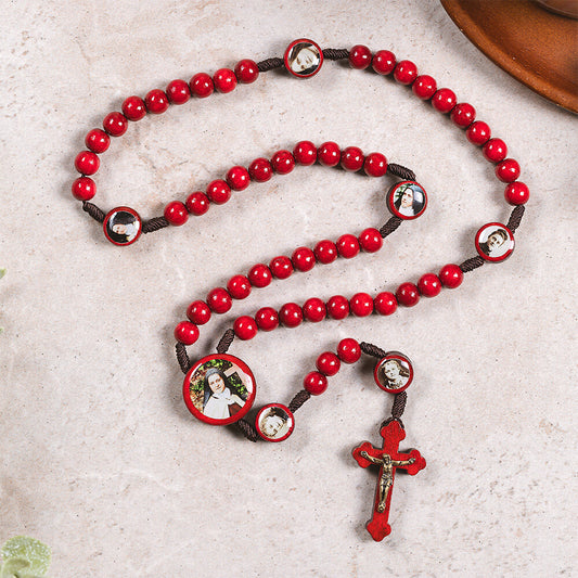 Portraits of St. Therese Red Wood Rosary