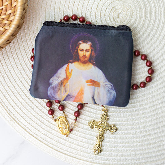 Divine Mercy Rosary and Pouch Set