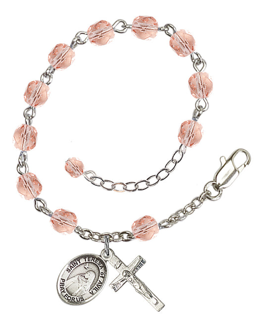 St. Teresa Of Avila Pink October Rosary Bracelet 6mm