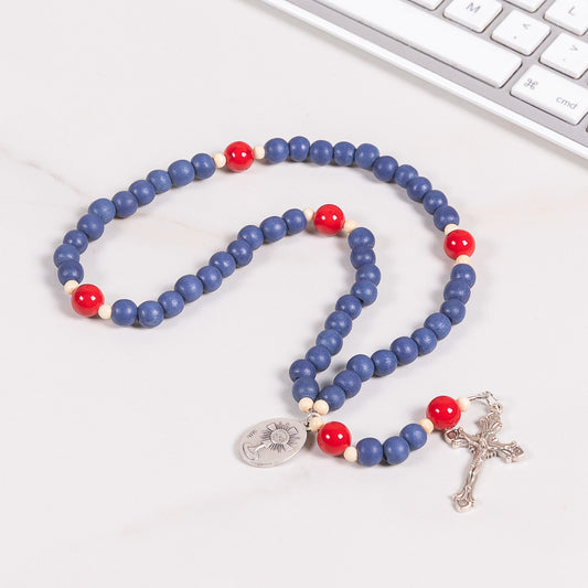 St. Carlo Acutis Blue Wood & Red Mountain Jade Rosary