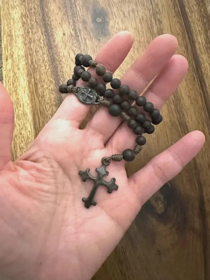 Rustic Budded Cross Antique Style Wooden Rosary