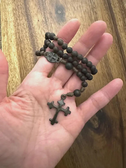 Rustic Budded Cross Antique Style Wooden Rosary